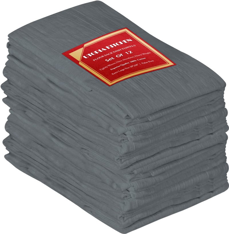 Utopia Kitchen Light Grey Flour Sack Towels [12 Pack - 28 x 28 Inch] 100% Cotton Tea Towels for Cleaning & Drying - Highly Absorbent Kitchen Dish Cloth - Image 1